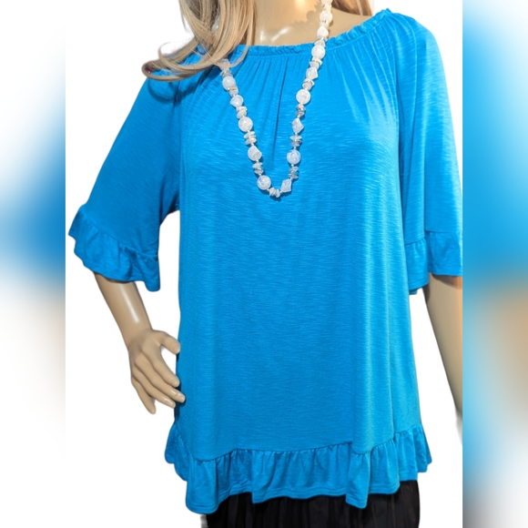 Cha Cha Vente | Women's Ruffled Blouse Top |Blue | Size Large - Picture 2 of 9